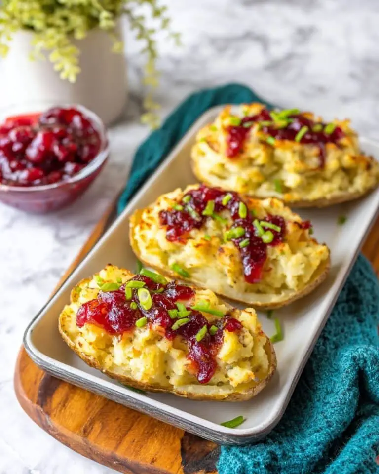 Cheesy Turkey and Stuffing Potato Skins with Cranberry Sauce Recipe
