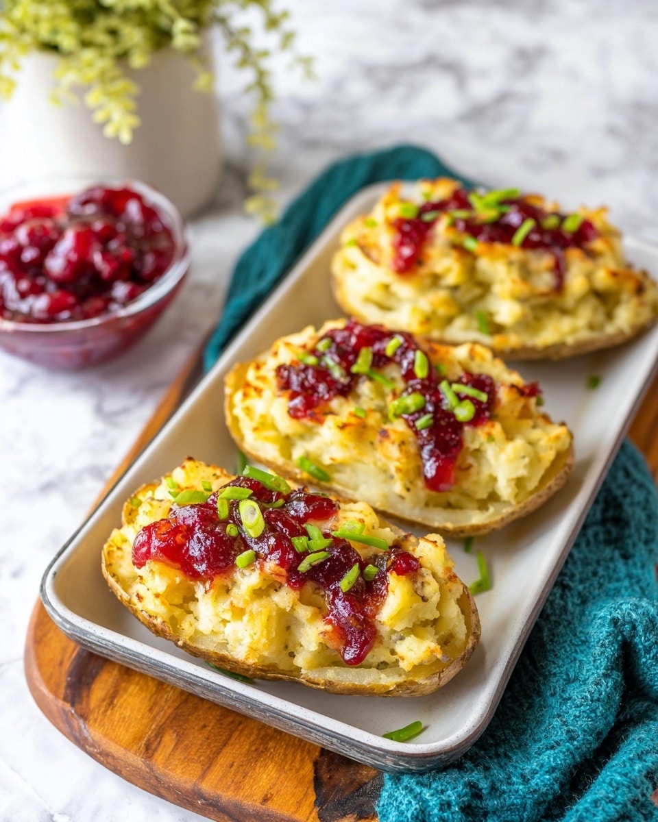 Cheesy Turkey and Stuffing Potato Skins with Cranberry Sauce Recipe